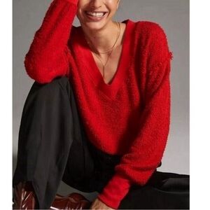 Anthropologie Red V-Neck Sweater